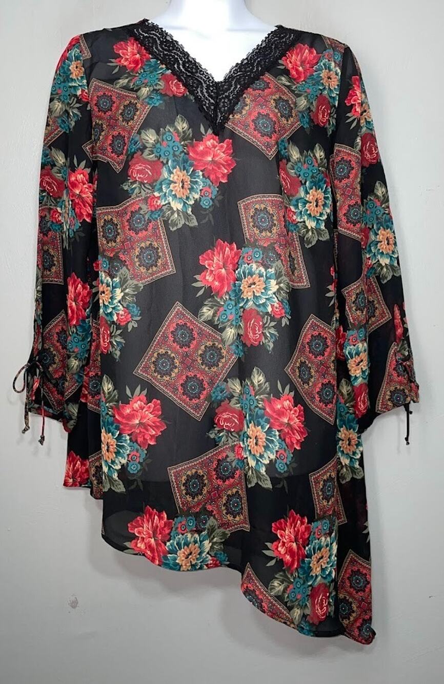 White Stag Sheer Tunic Top Plus Size 18W 20W Asymmetrical Dark Whimsigoth Lace